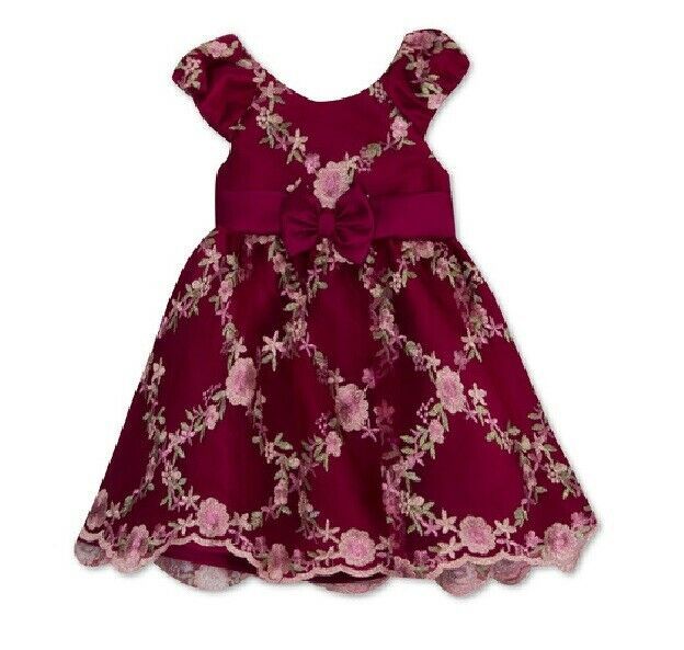 Primary image for Rare Editions Baby Girls 18M Burgundy Embroidered Floral Mesh 2 Pc Dress NWT