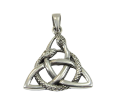 Handcrafted 925 Sterling Silver Interwoven Snake TRIQUETRA Trinity Knot Pendant - £23.35 GBP