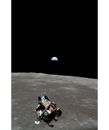 Earth Rise Moon Orbit Apollo Lunar Module Michael Collins Photo Poster P... - $26.99+