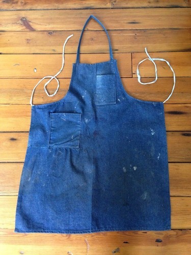 Vintage Dark Blue Denim Jean Fabric Shop Mechanic Workwear Work Chore Apron - $79.19