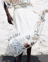 Zara Soldout MID-WAIST Smocked Sea Motif Embroidered Long Skirt In Medium - £70.69 GBP