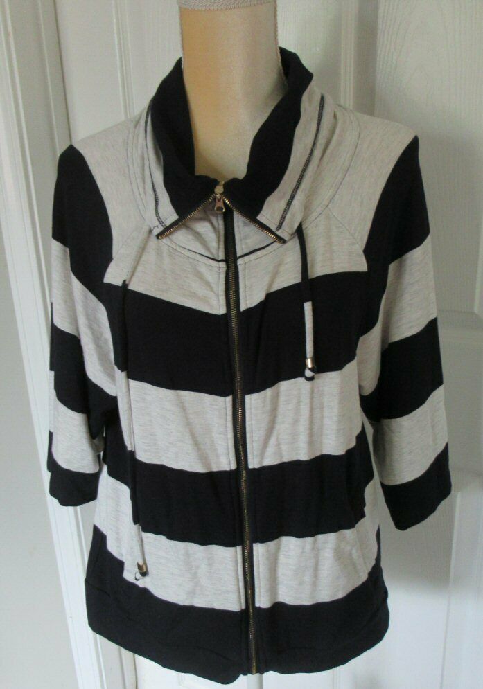 Primary image for Weekend Andrea Jovine Navy Stripes 3/4 Sleeve Zippered Top size S