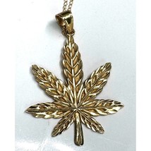 YELLOW GOLD CANNABIS PENDANT NECKLACE SKY - £188.78 GBP