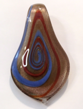 Copper Tone &amp; Blue Art Glass Necklace Pendant Slide Style Teardrop Shape 2.5&quot; - £7.87 GBP