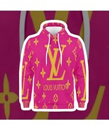 Unisex Trendy Pink &amp; Gold Monogram  | Luxury Brand-Inspired Hoodie Sweat... - $63.00