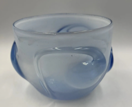 Signed David Hartman Hand Blown Bowl Studio Art Glass Blue Transition Milky - £25.15 GBP