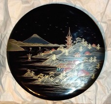 Vintage Black Lacquered Wood Round Japanese Sectional Condiment Trays 12&quot; - £59.53 GBP