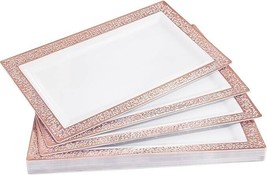 BBG 12Pcs Plastic White Serving Trays, 13.77 * 8.46” White with Rose Gold Lace D - £18.97 GBP