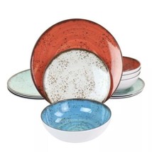 Elama Pryce 12 Piece Speckled Melamine Dinnerware Dish Set in Assorted C... - £36.78 GBP
