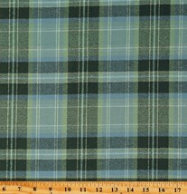 Mammoth Organic Flannel Olive Plaid Green Blue Flannel Fabric by Yard D278.44 - £11.00 GBP