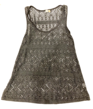 bke womens tank top size small gray crochet open knit weave crochet boho hippie - £9.95 GBP