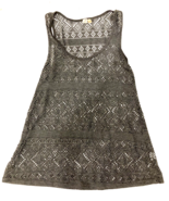 bke womens tank top size small gray crochet open knit weave crochet boho... - £9.99 GBP