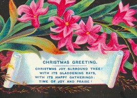 1860&#39;s - 1870&#39;s Antique Victorian Christmas Card With Pink Flowers &amp; Verse - $6.00