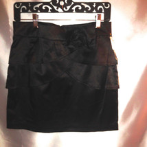 Layered  black mini skirt rose bow cotton/poly/spandex LG - £11.95 GBP