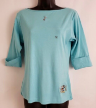 Disney Store Pullover Top Shirt Mickey Mouse Turquoise 3/4 Sleeves Size ... - £23.70 GBP