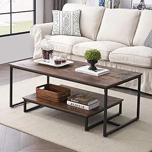 Industrial Coffee Table For Living Room, Rustic Cocktail Table With Stor... - $222.99