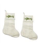 Embroidered Holly Silver White Christmas Stockings  19x11 inches Set of 2 - $235.90 MXN