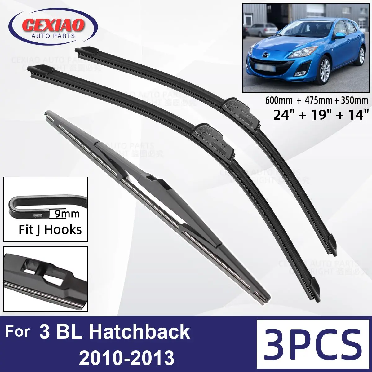 For Mazda 3 BL Hatchback 2010-2013 Car Front Rear Wiper Blades Soft Rubber - £18.68 GBP+