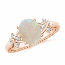 ANGARA Solitaire Oval Opal Criss Cross Ring with Diamonds for Women in 14K Gold - £713.20 GBP