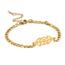 Gold Triple Goddess Charm Bracelet Stainless Steel Pentacle Trinity Bangle - £13.58 GBP