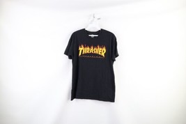 Vintage Thrasher Magazine Mens Small Faded Spell Out Fire Flames T-Shirt Black - £23.19 GBP