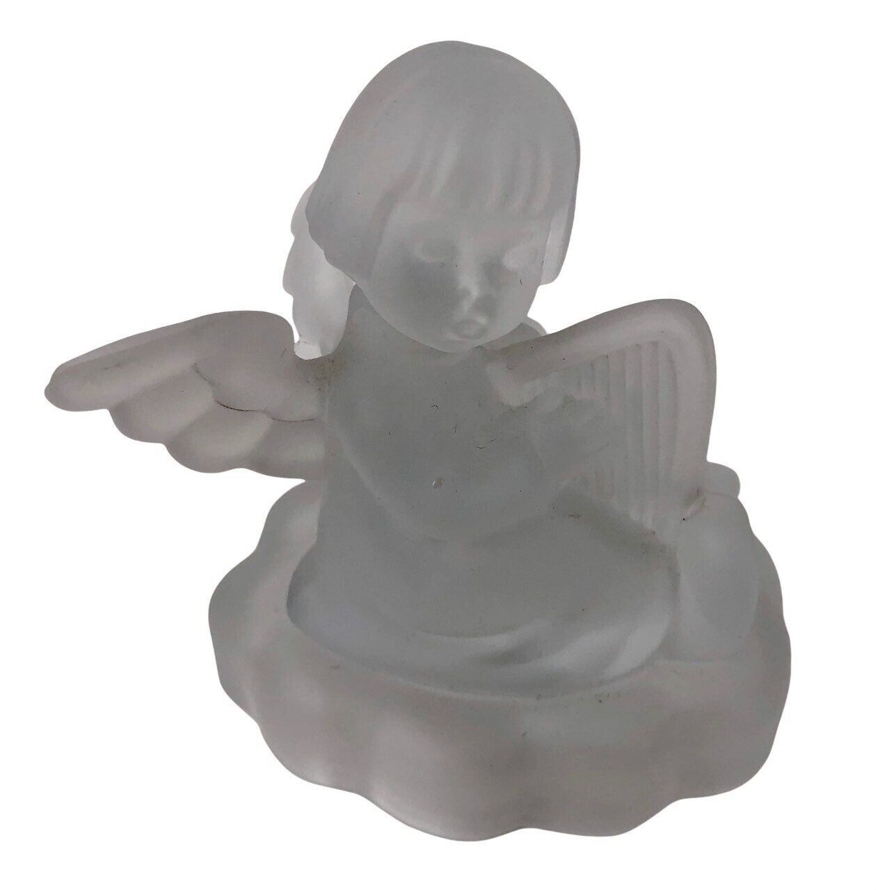 Avon Frosted Glass Angel With Harp Candle Holder Goebel Hummel 1995 Gift Crystal - $13.07