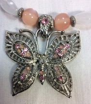 Women Neclace, Butterfly with Pink Crystals on Stones and Beads with Extender. - $6.50