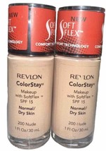 (Pack Of 2) Revlon ColorStay Makeup With SoftFlex Normal/Dry Skin #200 NUDE -NEW - £15.81 GBP