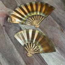 Brass Copper Hand Fan Lot of 2 Elegant Home Decor Wall Hangings 1980&#39;s V... - $11.30
