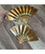Brass Copper Hand Fan Lot of 2 Elegant Home Decor Wall Hangings 1980&#39;s V... - €9,88 EUR