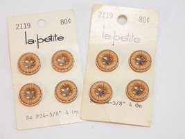 Vintage Buttons New Old Stock La Petite 5/8&quot; 8 Faux Sewn Tan Brown Leather - £6.19 GBP
