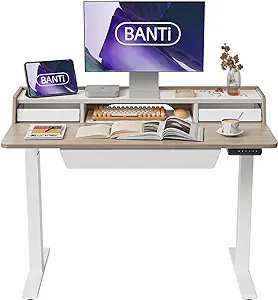 Height Adjustable Electric Standing Desk With Three Drawers, 48 X 25 Inc... - £290.53 GBP