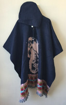 Llama Poncho with Hood | Soft Comfortable Wool | Navajo Howling Wolf Handcrafted - £54.59 GBP
