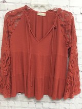 Altar&#39;d State Womens Rust Boho V-Leck Floral Lace Tie-Front Bell Sleeve Blouse M - £12.04 GBP