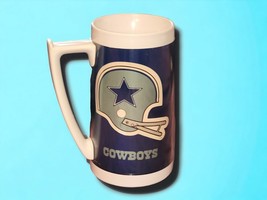 Vintage 1976 Thermo Serv Dallas Cowboys Plastic Mug White Blue - $11.81