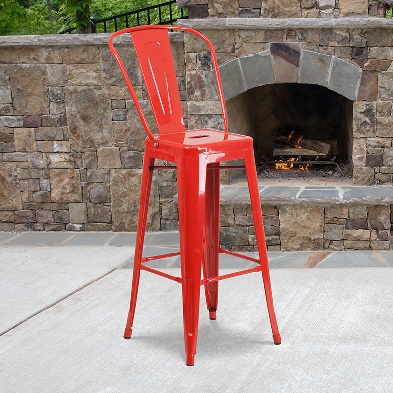 30" Red Metal Outdoor Stool CH-31320-30GB-RED-GG