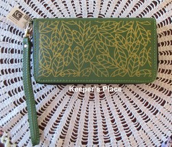 Avenue 9 GARDEN Clutch Wallet Wristlet Green With Gold Leaves Faux Leather - £12.59 GBP