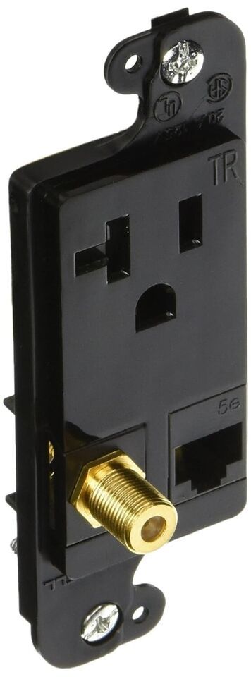 [Bryant RJ620BKTR] Multimedia Outlet Cat 5e Jack, Coax F, Loaded 20A 125... - $24.00