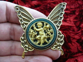 cs54-13) Cherub garden blue + ivory Cameo butterfly Pin Pendant Jewelry brooch - £23.35 GBP