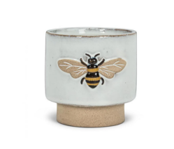 Embossed Bee Planter Pot  27-CRITTER-844-MD 4 X 4&quot; Ceramic White Natural... - €18,83 EUR