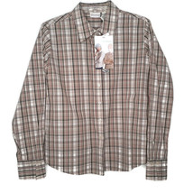 White Stag Womens Size Small Blouse Top Long Sleeve Button Brown Plaid New - $13.97