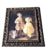 Young Girls Holding Hands Vintage Large Portrait W/ Beautiful Frame - £284.40 GBP