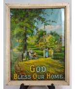 1900s God Bless Our Home 17x14&quot; Chromolithograph Print Farm Homestead Fa... - $98.99