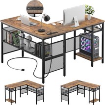 Unikito L-Shaped Desk With Usb Charging Port And Power Outlet,, Rustic Brown. - £164.79 GBP