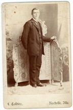 Antique Circa 1880s Cabinet Card Colditz Handsome Young Man in Suit Rochelle, IL - £7.46 GBP