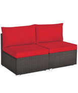 2 Pieces Patio Rattan Armless Sofa Set with 2 Cushions and 2 Pillows-Red... - $332.27 CAD