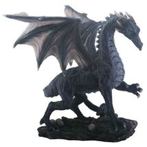 Medium Black Midnight Dragon Figurine Statue Fairy Tale Fantasy Mythical... - $35.62
