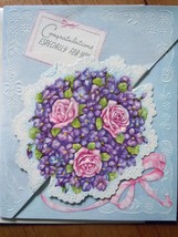Vtg Wallace / Brown Pansy &amp; Roses Cutout Bouquet Congratulations  Card 1... - $4.99