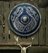 Viking Shield Medieval Wooden Dragon Design Battle Larp Armor - £87.26 GBP