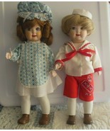 Vintage Signed Bisque/Porcelain Googly Eye Dolls Girl &amp; Boy Painted Legs... - £428.31 GBP